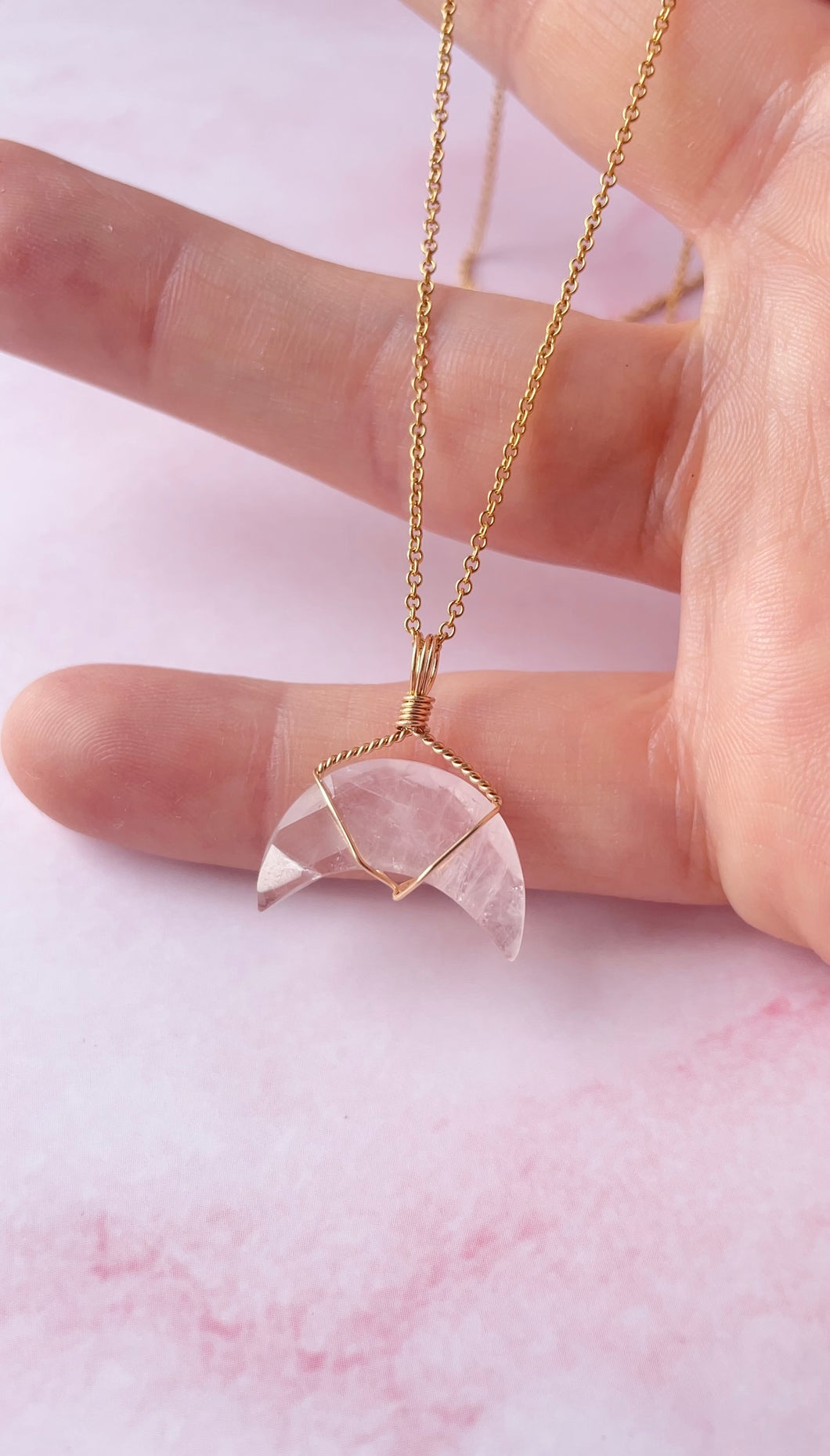 Rose Quartz Mini Moon (Gold Filled)