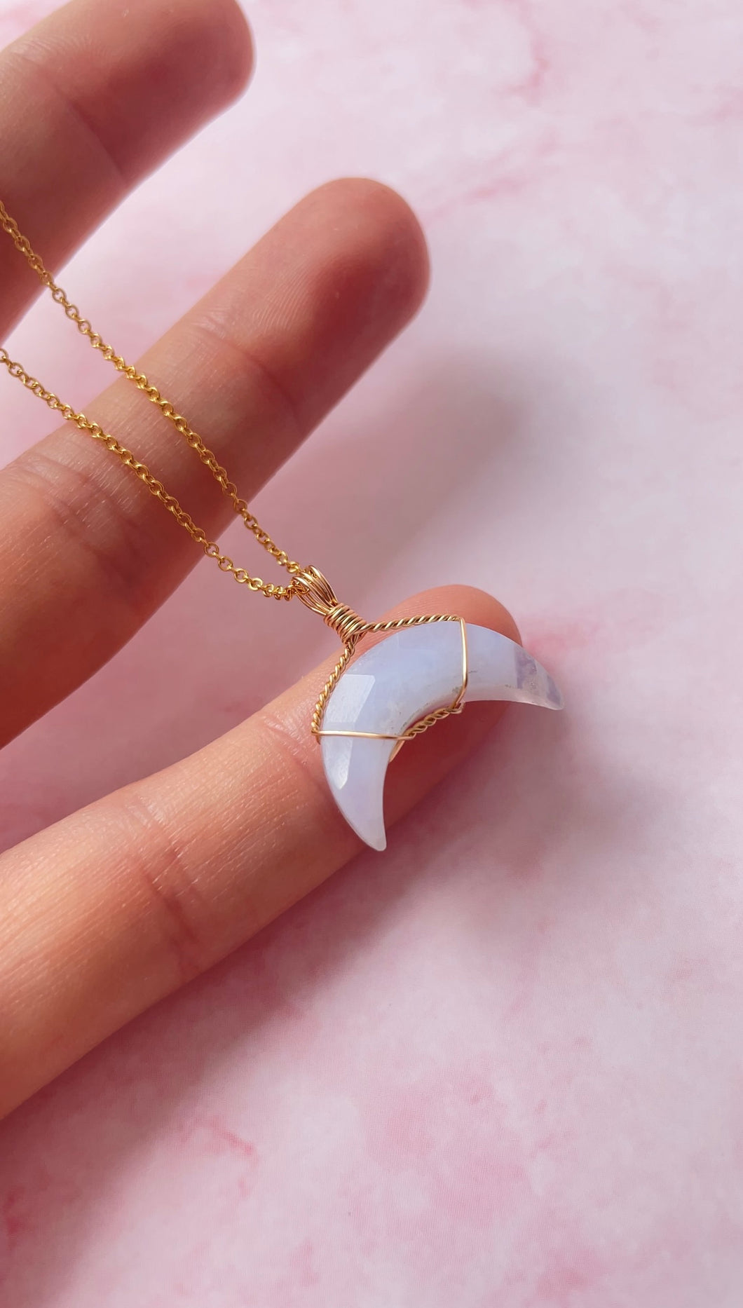 Blue Lace Agate Mini Moon (Gold Filled)