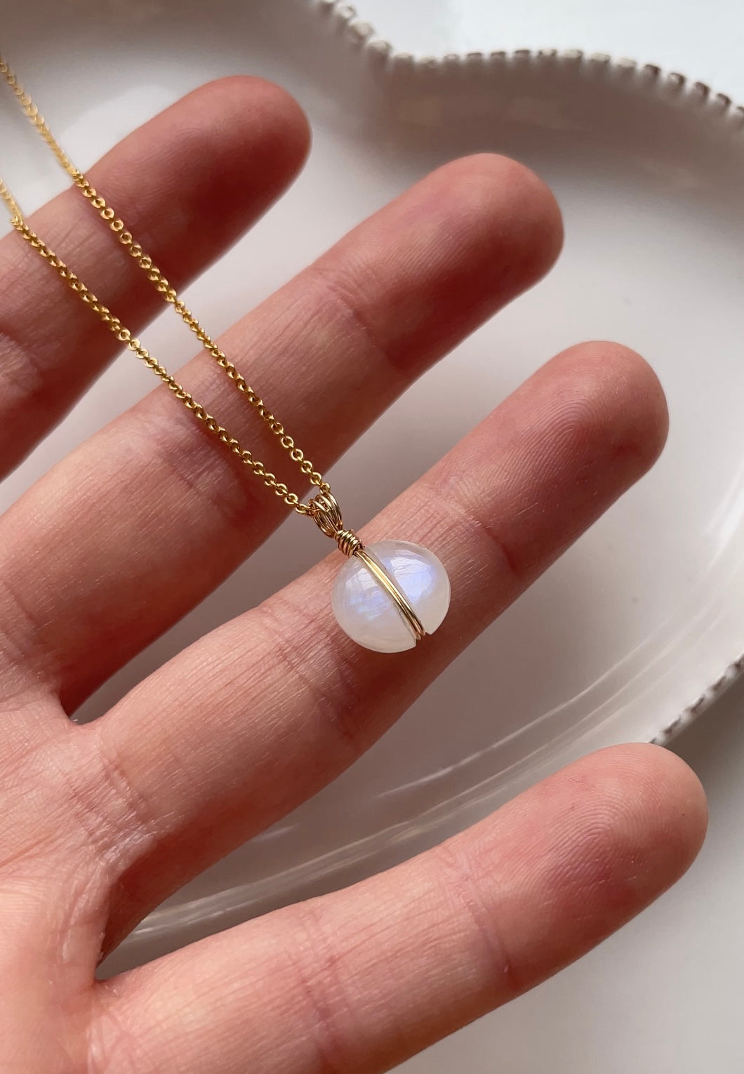 Rainbow Moonstone Disc (Gold Filled)