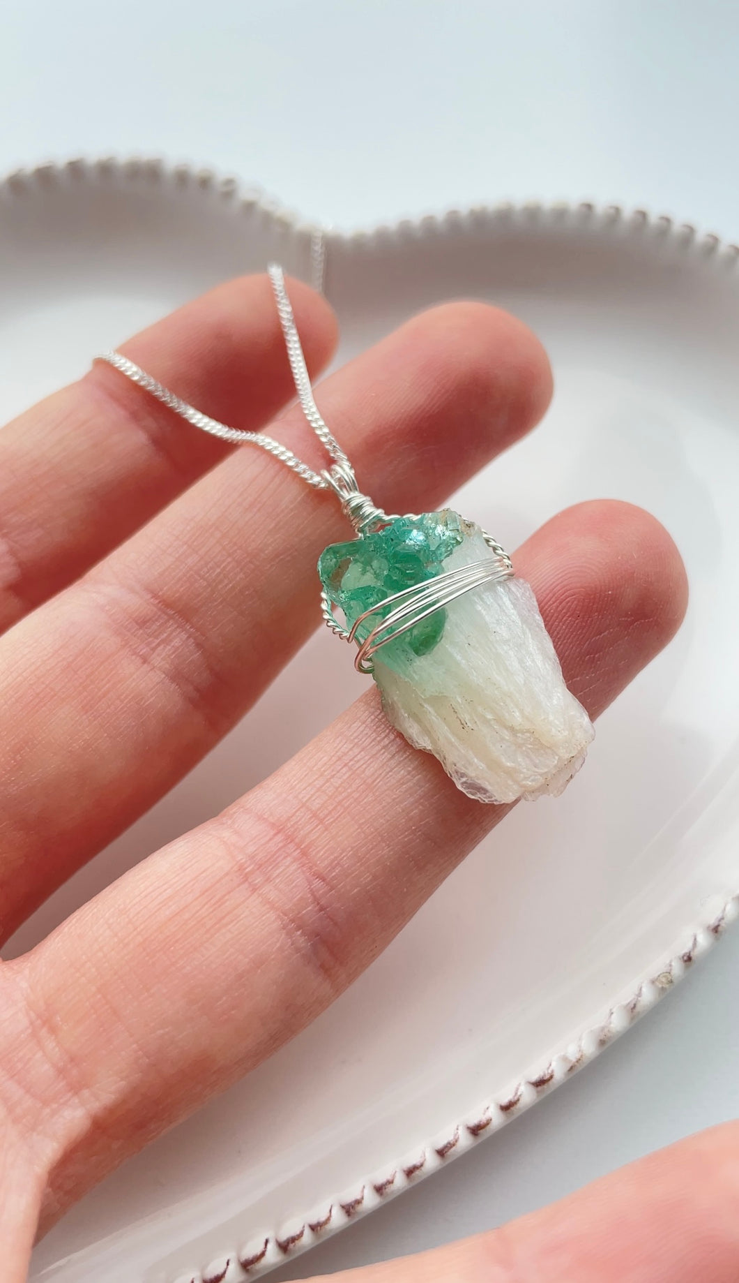 Green Apophyllite with Stilbite (Sterling Silver)