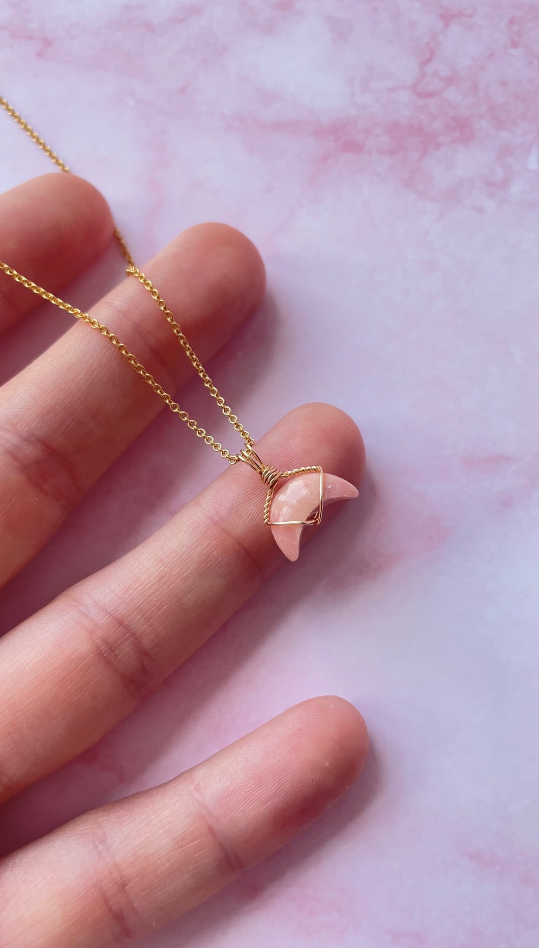 Pink Opal Mini Moon (Gold Filled)