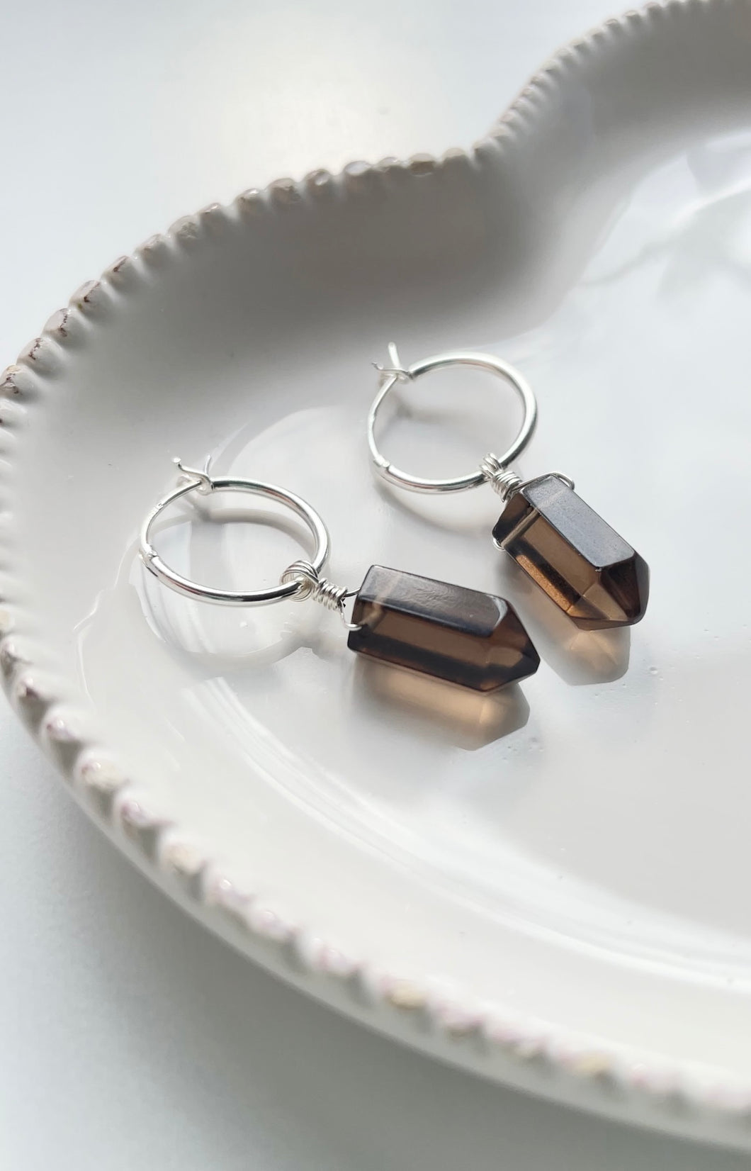 Smoky Quartz Point Earrings (Sterling Silver)