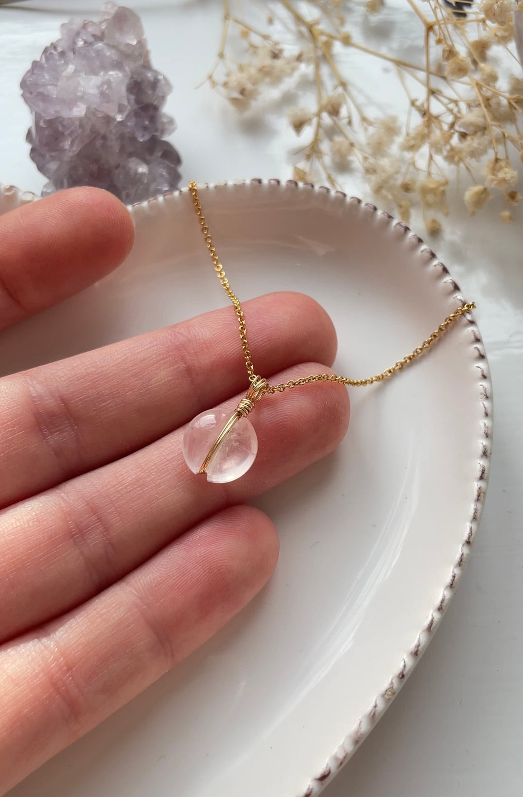 Rose Quartz Disc (Gold Filled)