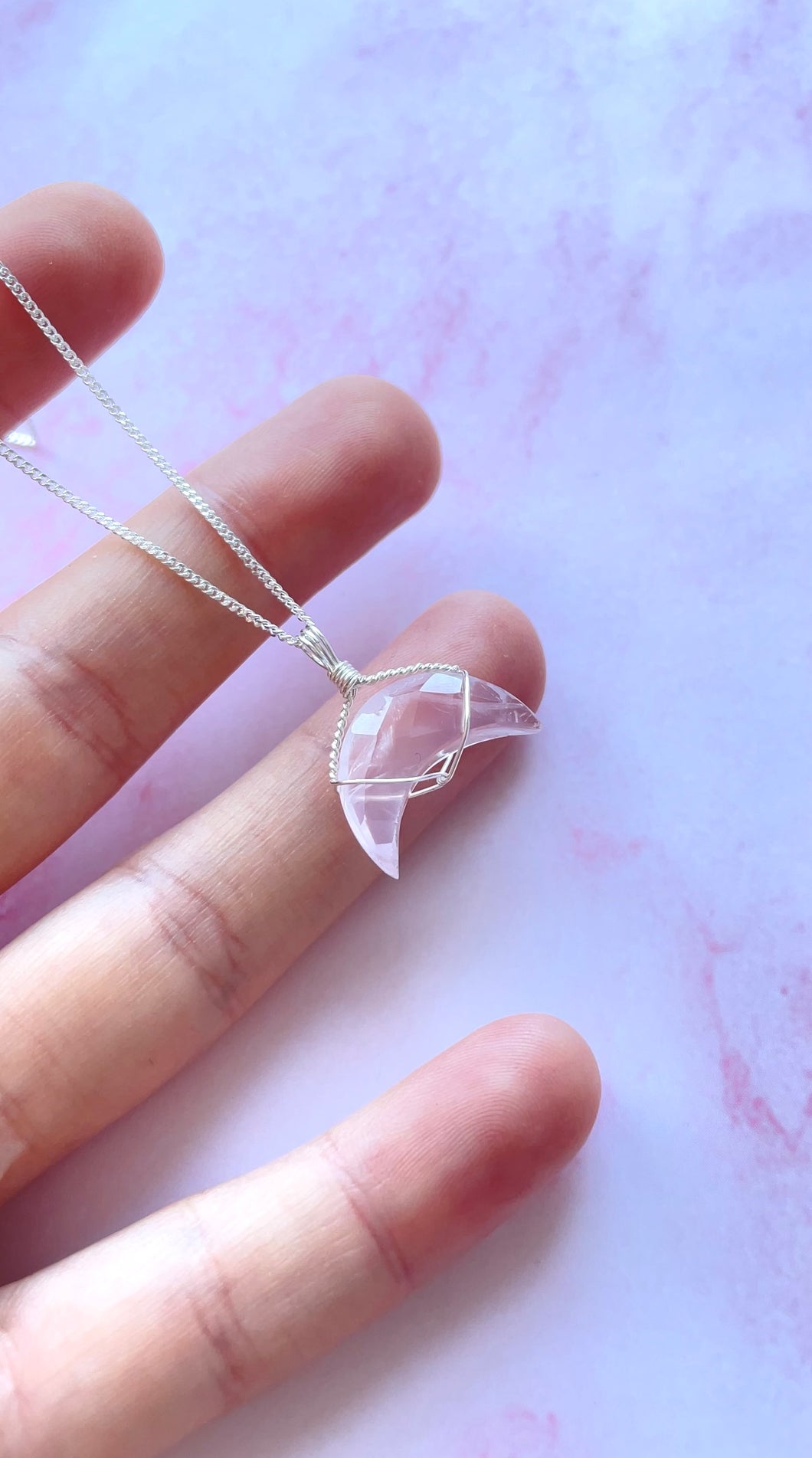 Rose Quartz Mini Moon (Sterling Silver)