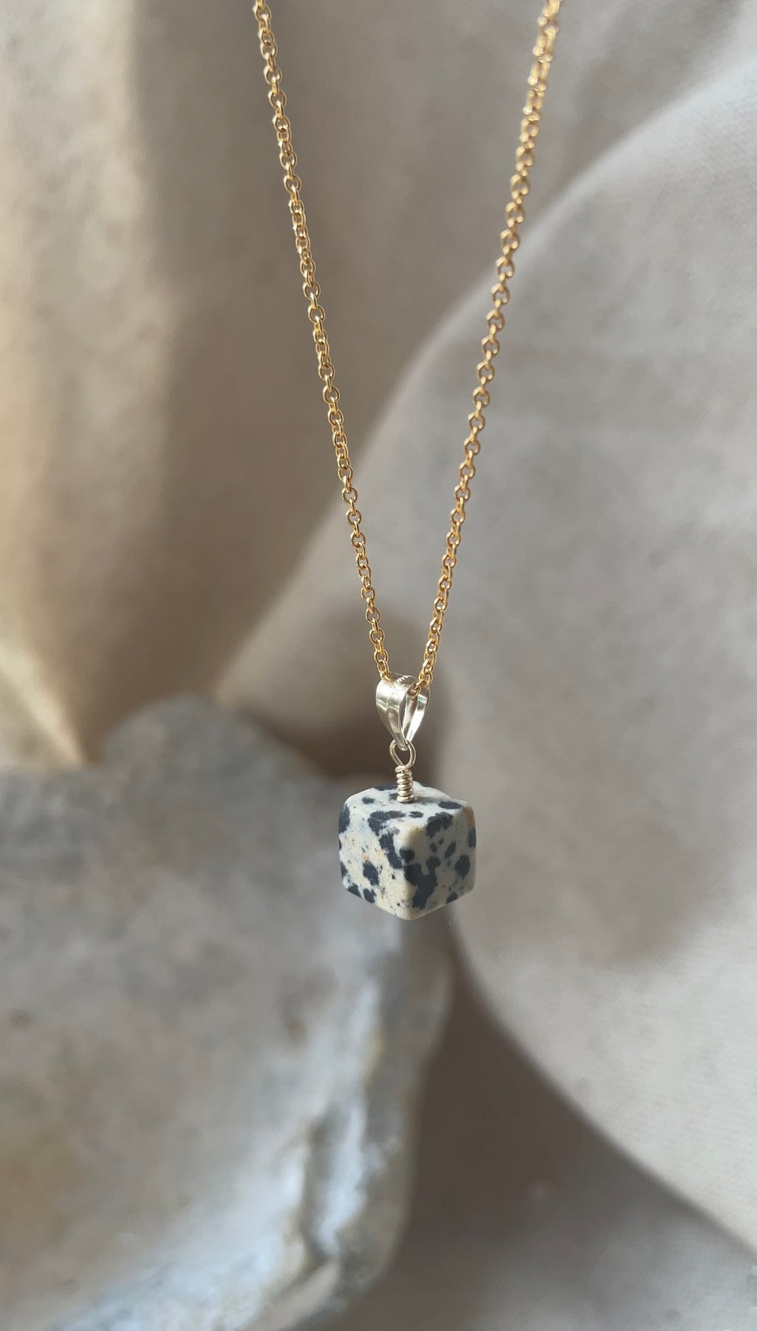 Dalmatian Jasper Cube (Gold filled)