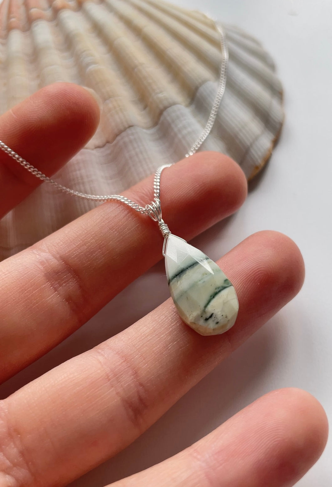 Green and White Opal Droplets (Sterling Silver)