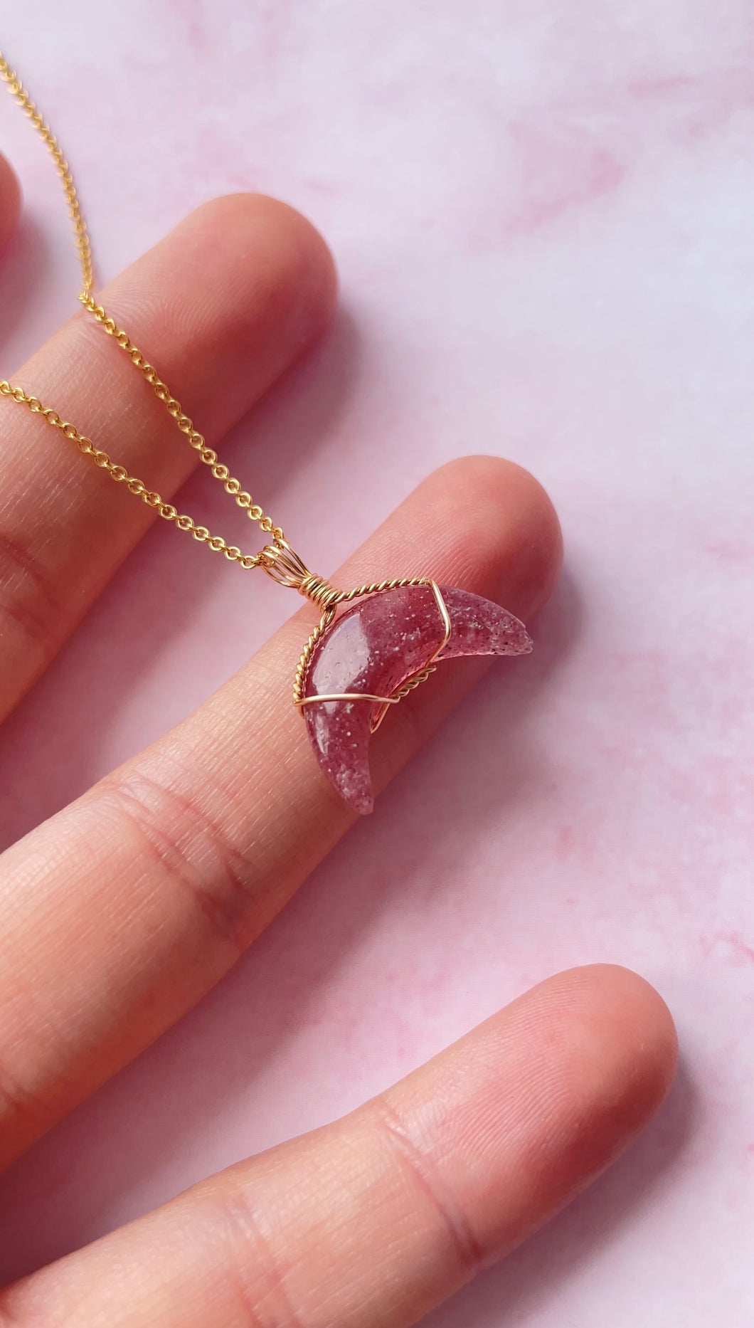 Strawberry Quartz Mini Moon (Gold Filled)