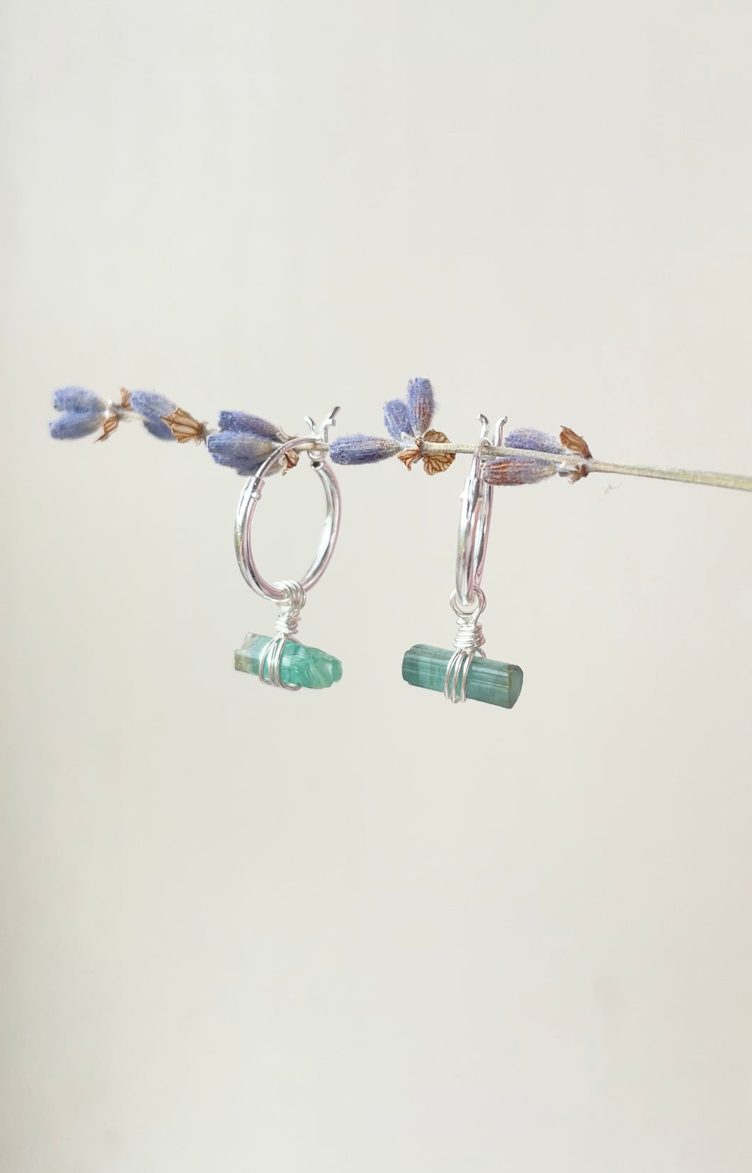 Blue Tourmaline Hoops (Sterling Silver)