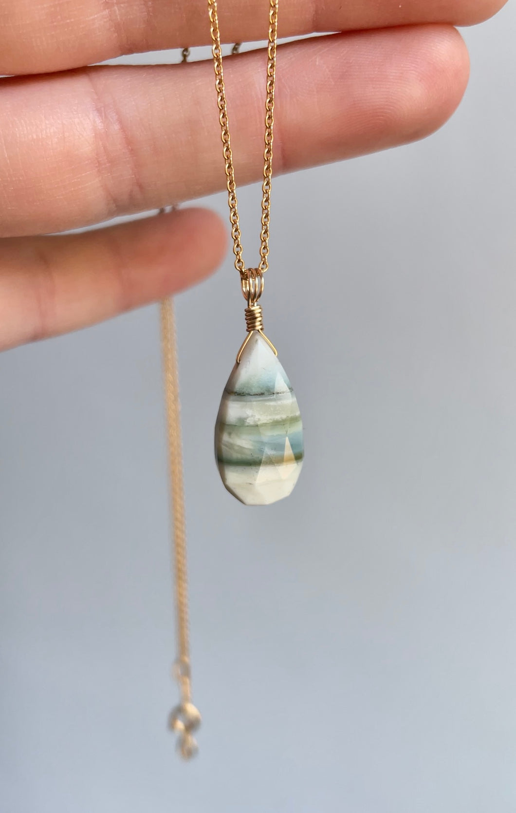 Green and White Opal Droplets (Gold Filled)