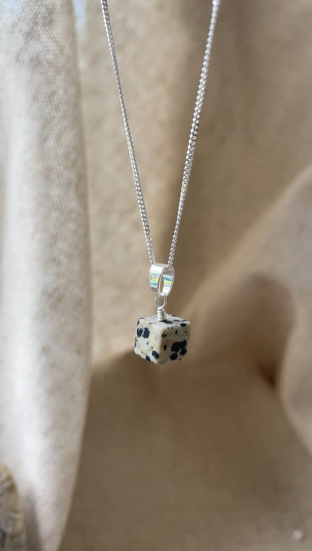 Dalmatian Jasper Cube (Sterling Silver)