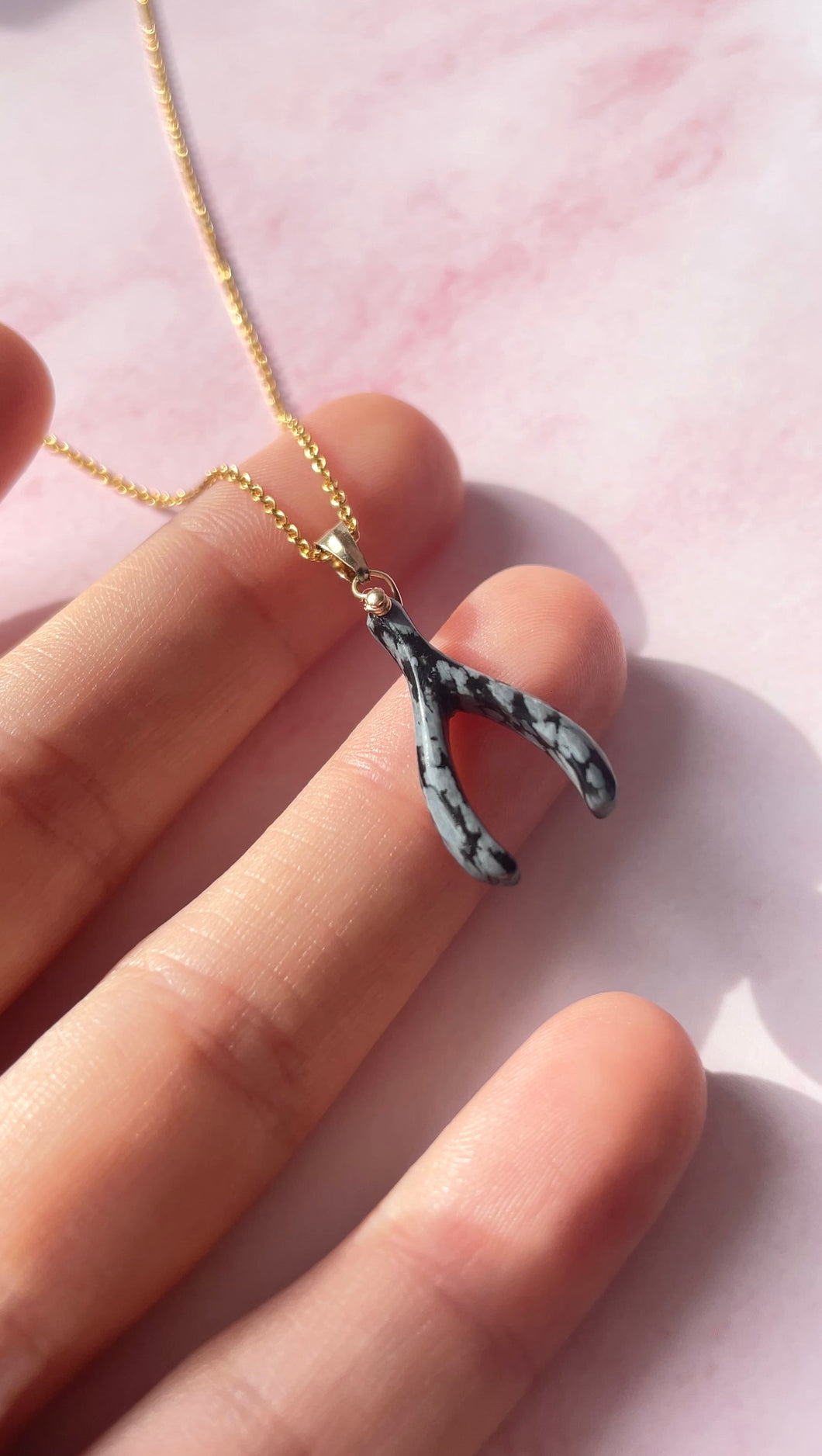 Snowflake Obsidian Wishbone (Gold Filled)